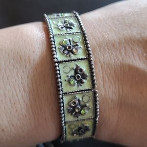Green butterfly block charm elastic Stretch bracelet, Rhinestone & Silverstone